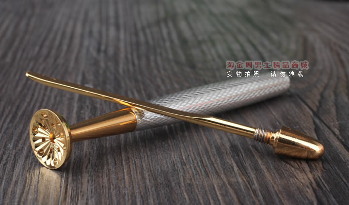 淘金周 8deco镂花防熄火烟斗压棒带通针  碾磨式 亮银-2